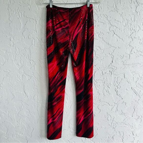 CACHE Pants Women 4 Vintage Y2K Disco Flare Size Zip USA Red Sequin - Picture 6 of 9